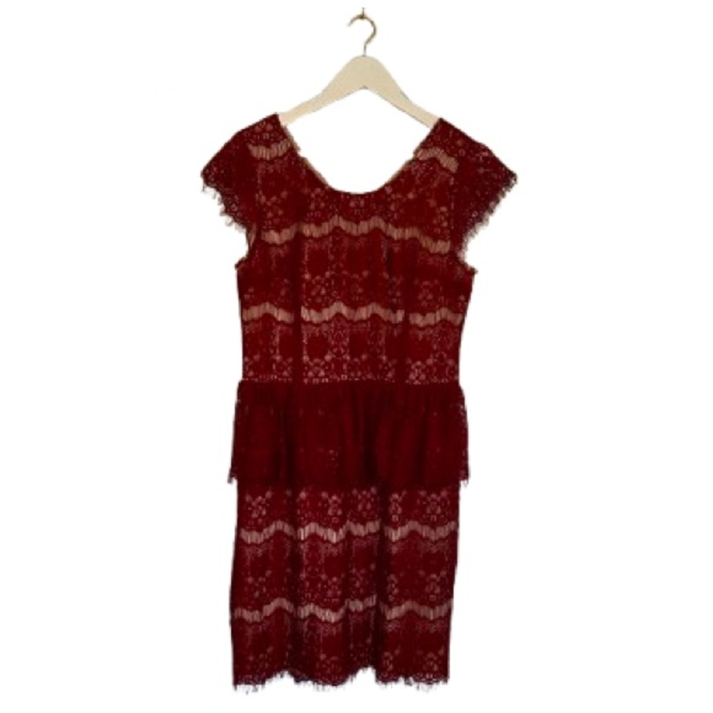 Maeve Anthropologie Burgundy Lace Peplum Cocktail Dress Size‎ M Romantic Evening - Picture 3 of 7